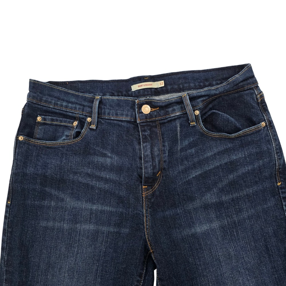 Levis 505 Straight Leg Jeans Dark Wash Raw Hem Denim Womens Size 12 - Picture 4 of 8